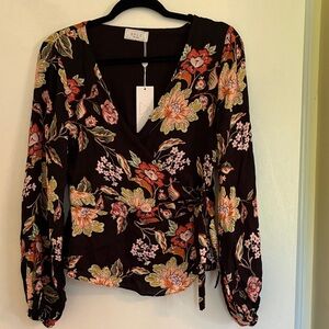 Sage Women's Floral Wrap Blouse - Black and Orange